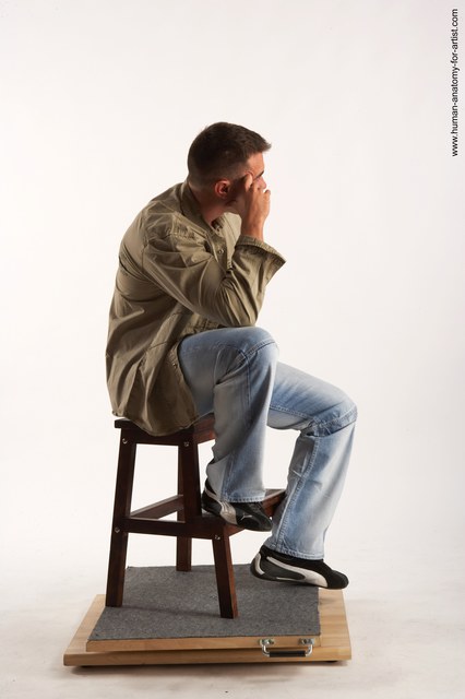 Casual Man White Sitting poses - simple Muscular Short Brown Sitting poses - ALL