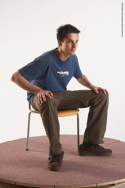 Casual Man White Sitting poses - simple Slim Short Brown Sitting poses - ALL