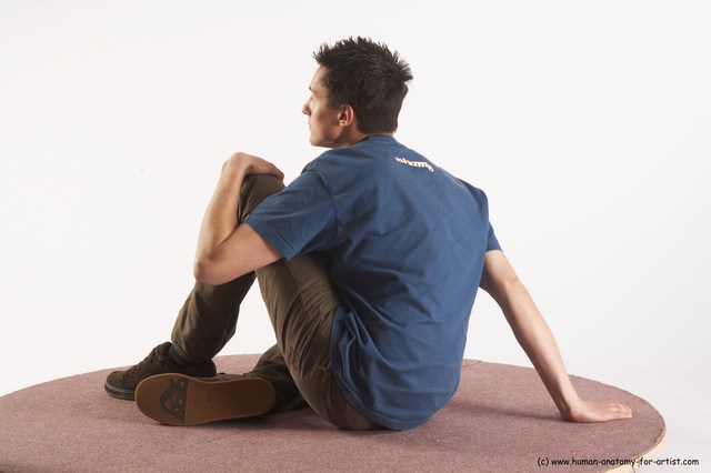 Casual Man White Sitting poses - simple Slim Short Brown Sitting poses - ALL