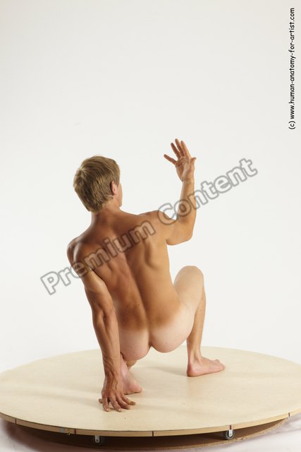 Nude Man White Kneeling poses - ALL Athletic Short Brown Kneeling poses - on one knee Multi angles poses