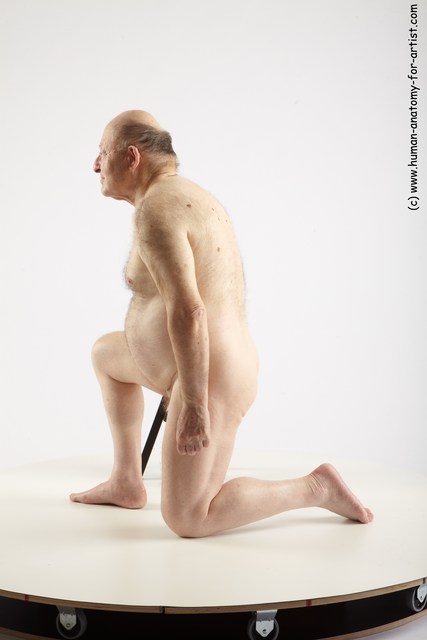 and more Nude Man White Kneeling poses - ALL Chubby Bald Grey Kneeling poses - on one knee