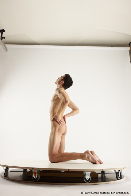 Nude Man White Kneeling poses - ALL Athletic Short Brown Kneeling poses - on both knees Multi angles poses