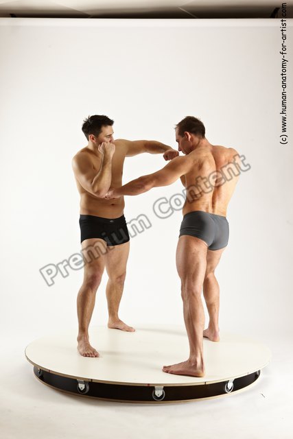 Underwear Fighting Man - Man White Muscular Short Brown Multi angles poses