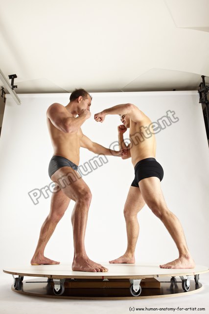 Underwear Fighting Man - Man White Muscular Short Brown Multi angles poses
