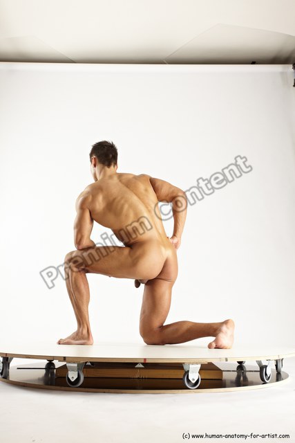 Nude Man White Kneeling poses - ALL Muscular Short Brown Kneeling poses - on one knee Multi angles poses