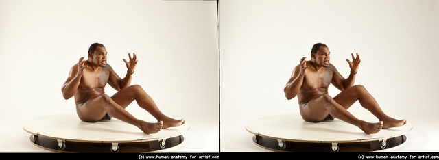 Nude Man Black Sitting poses - simple Muscular Short Black Sitting poses - ALL 3D Stereoscopic poses