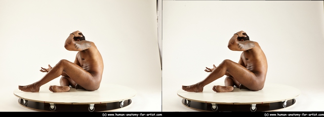 Nude Man Black Sitting poses - simple Muscular Short Black Sitting poses - ALL 3D Stereoscopic poses