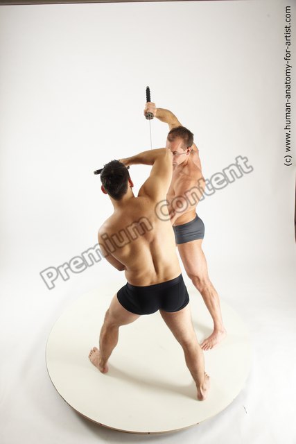 Underwear Fighting Man - Man White Moving poses Muscular Short Brown Dynamic poses