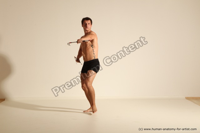 Underwear Fighting Man White Muscular Short Brown Dynamic poses
