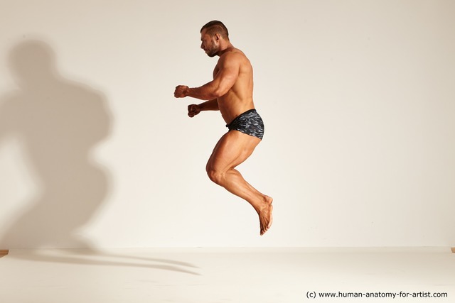 Underwear Man White Moving poses Muscular Short Brown Dynamic poses