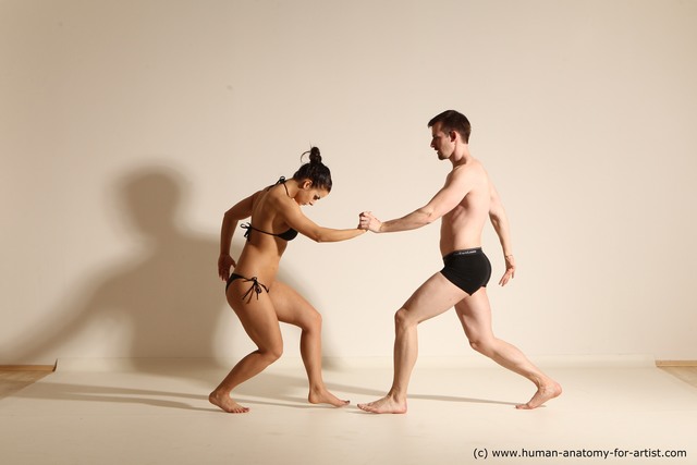 Underwear Woman - Man White Slim Brown Dancing Dynamic poses
