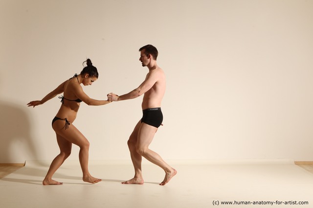 Underwear Woman - Man White Slim Brown Dancing Dynamic poses