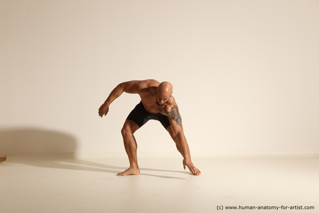 Underwear Man Black Muscular Bald Dancing Dynamic poses