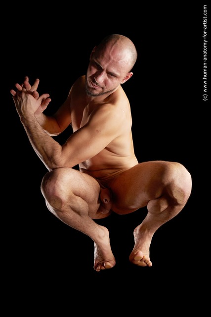 Nude Man White Muscular Short Brown Hyper angle poses