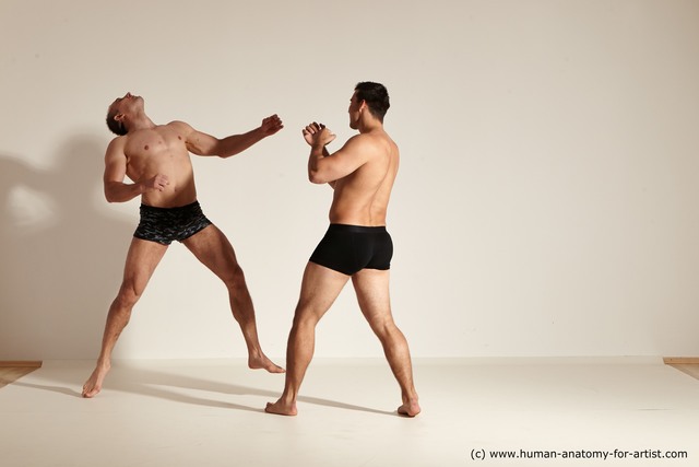 Underwear Fighting Man - Man White Slim Short Brown Dynamic poses