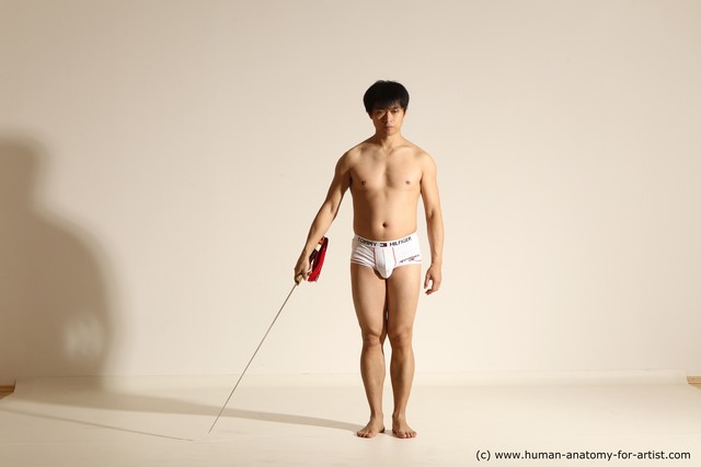 Underwear Fighting Man Asian Athletic Short Black Dynamic poses