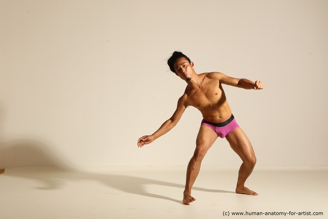 Underwear Man Asian Athletic Long Black Dynamic poses