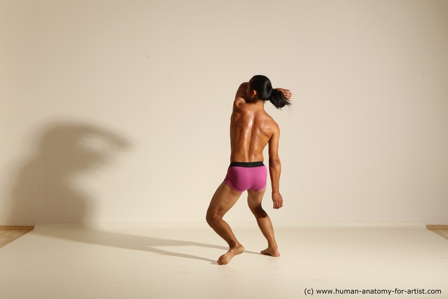 Underwear Fighting Man Asian Athletic Long Black Dynamic poses