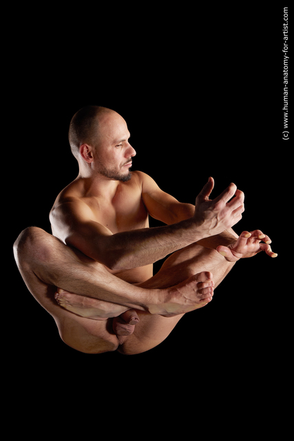Nude Man White Muscular Bald Hyper angle poses