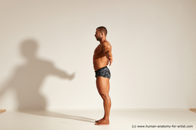 Underwear Man White Muscular Short Brown Dynamic poses