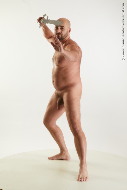 Nude Fighting with sword Man White Standing poses - ALL Chubby Bald Standing poses - simple Standard Photoshoot