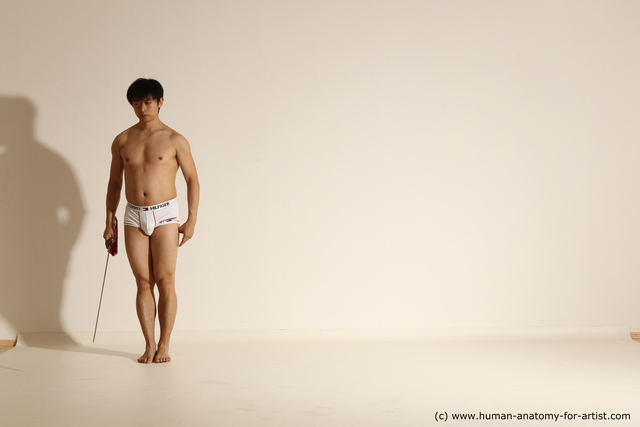 Underwear Fighting with sword Man Asian Athletic Medium Black Dynamic poses