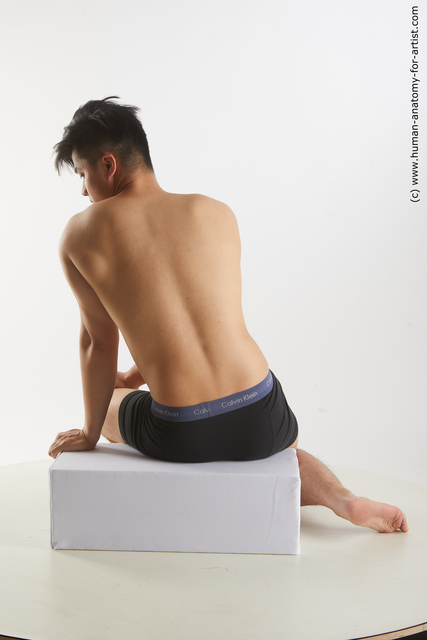 Underwear Man Asian Sitting poses - simple Athletic Short Black Sitting poses - ALL Standard Photoshoot