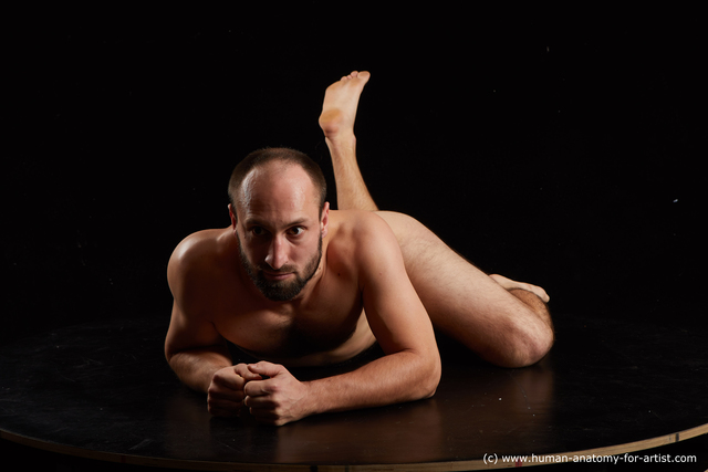 Nude Man White Laying poses - ALL Slim Short Brown Laying poses - on stomach Standard Photoshoot