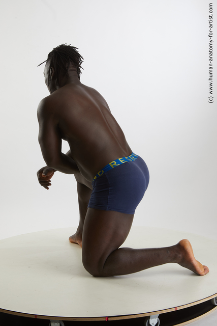 Underwear Man Black Kneeling poses - ALL Muscular Medium Kneeling poses - on one knee Black Standard Photoshoot