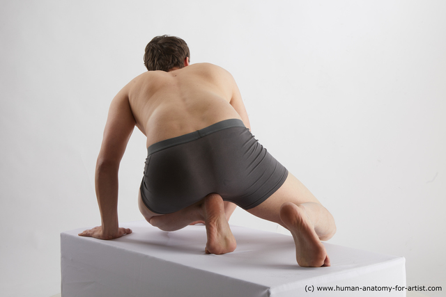 Underwear Man White Kneeling poses - ALL Slim Short Brown Kneeling poses - on both knees Standard Photoshoot