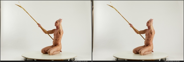 Nude Man White Kneeling poses - ALL Slim Short Grey Kneeling poses - on both knees 3D Stereoscopic poses