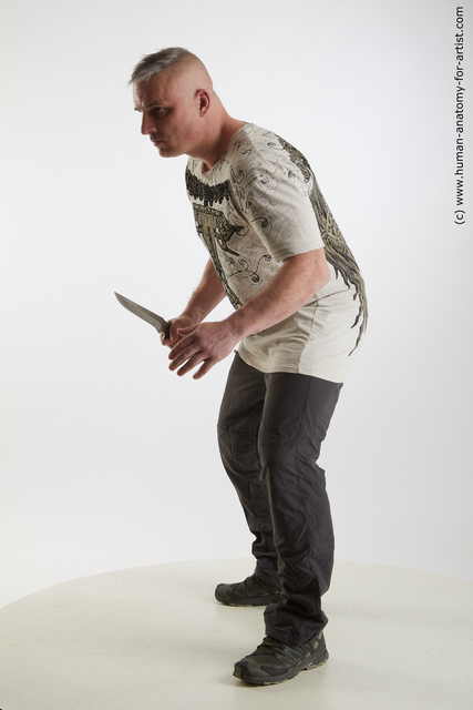 Casual Fighting with knife Man White Average Short Grey Standard Photoshoot