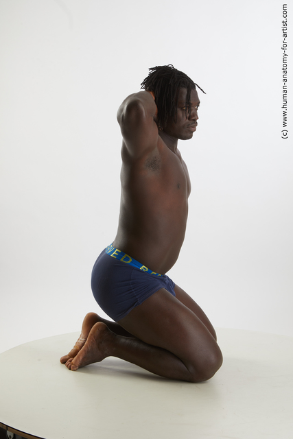 Underwear Man Black Kneeling poses - ALL Muscular Medium Kneeling poses - on both knees Black Standard Photoshoot