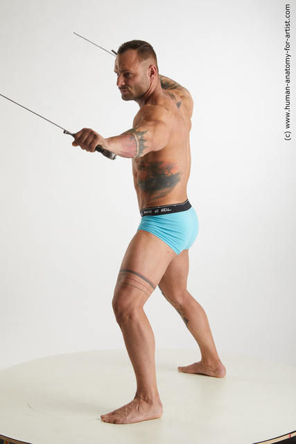 Underwear Fighting with sword Man White Muscular Short Brown Standard Photoshoot