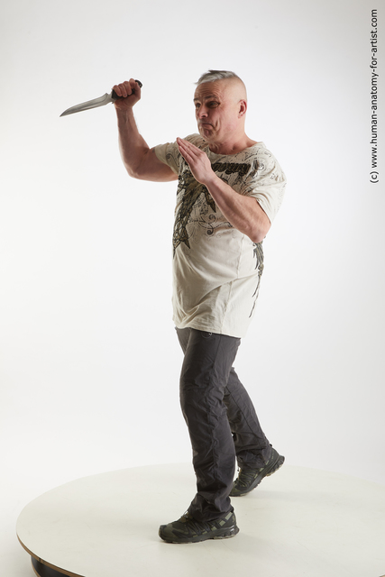 Casual Fighting with knife Man White Sitting poses - simple Average Short Grey Sitting poses - ALL Standard Photoshoot