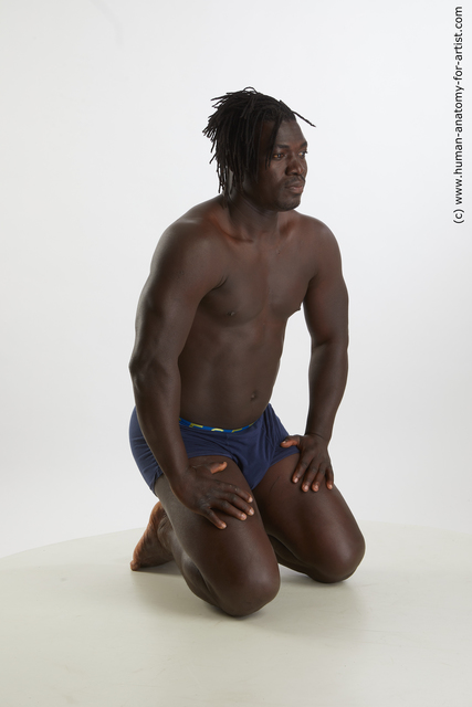 Underwear Man Black Kneeling poses - ALL Muscular Medium Kneeling poses - on both knees Black Standard Photoshoot
