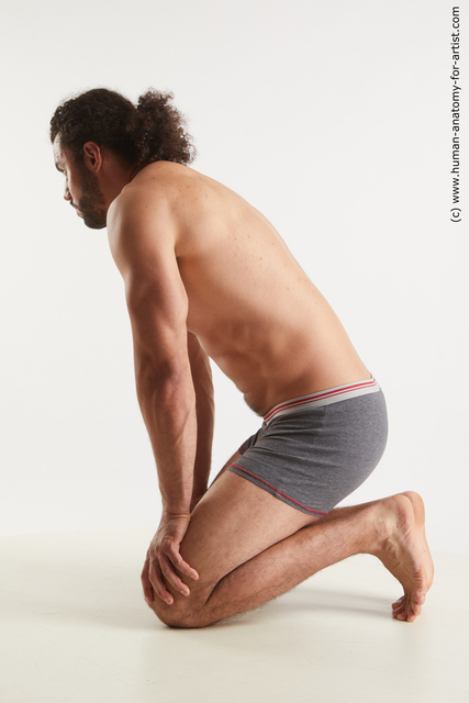 Underwear Man Black Kneeling poses - ALL Muscular Medium Brown Kneeling poses - on both knees Standard Photoshoot