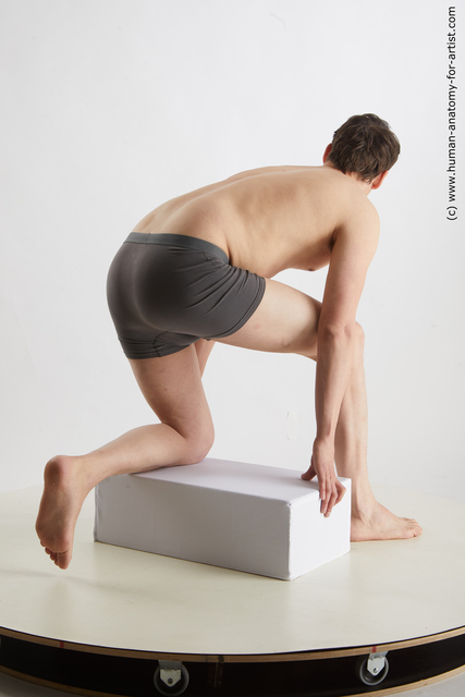 Underwear Man White Kneeling poses - ALL Slim Short Brown Kneeling poses - on one knee Standard Photoshoot