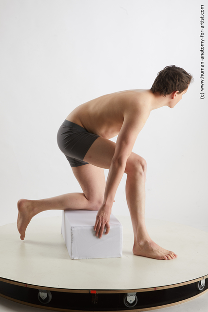 Underwear Man White Kneeling poses - ALL Slim Short Brown Kneeling poses - on one knee Standard Photoshoot