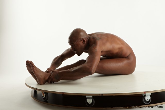 Nude Man Black Sitting poses - simple Slim Bald Sitting poses - ALL Standard Photoshoot