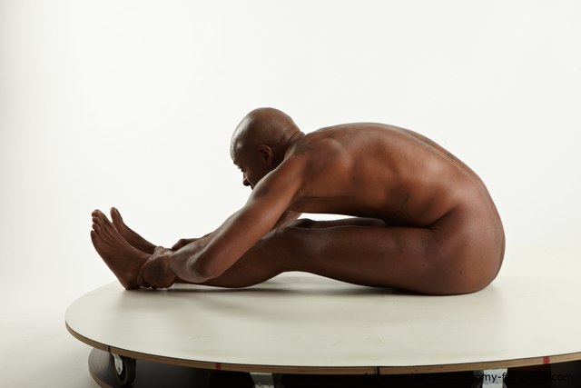 Nude Man Black Sitting poses - simple Slim Bald Sitting poses - ALL Standard Photoshoot